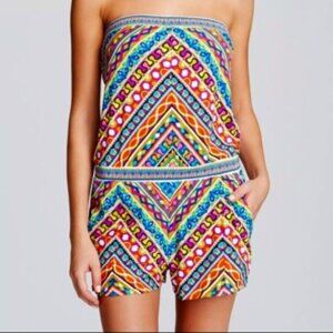 TRINA TURK Peruvian Stripe Multi Colored Strapless Romper Small